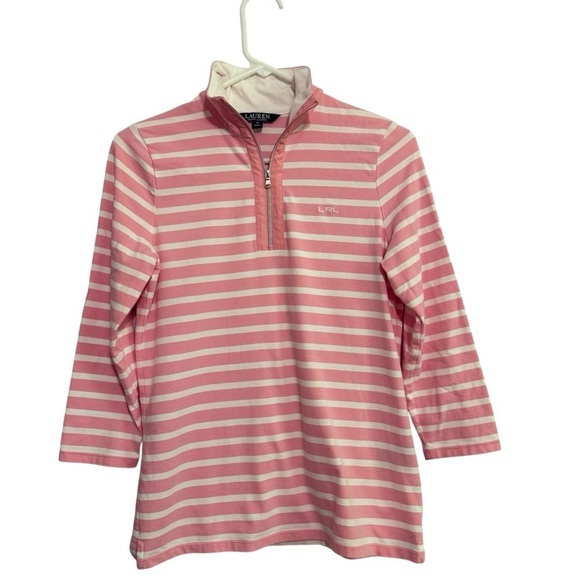Lauren Ralph Lauren Tops - Lauren Ralph Lauren Shirt Top Pink White Stripe 1/4 Zip Knit Polo Golf Medium